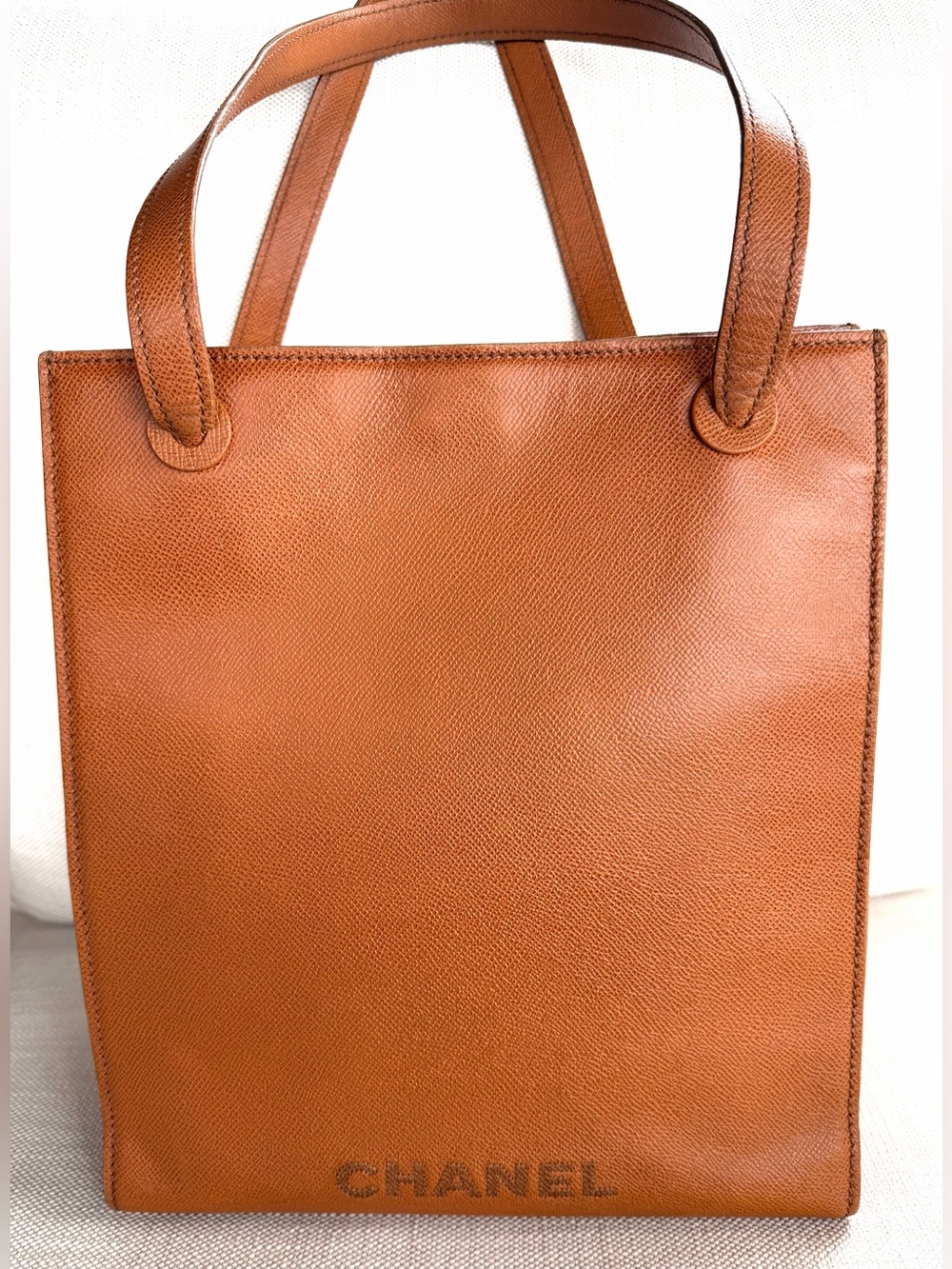 CHANEL Vintage Caramel Caviar Leather Shoulder Tote Bag